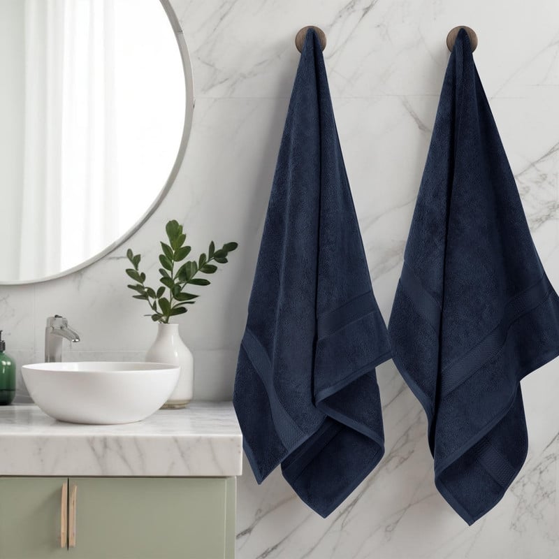 Superior Egyptian Cotton Pile Heavyweight Bath Towel Set of 2 - Navy Blue