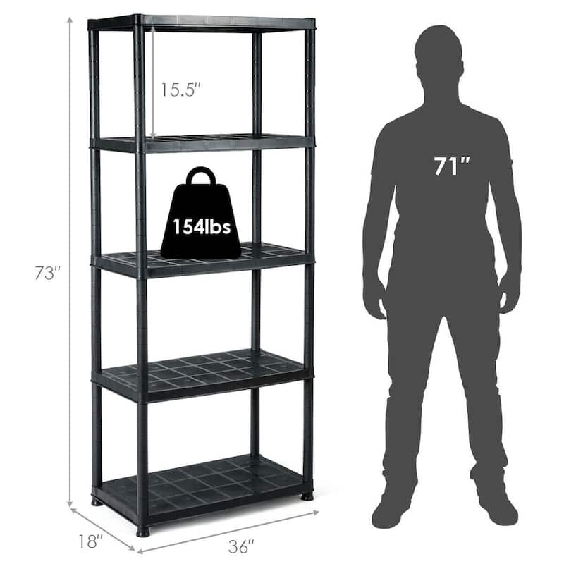 5-Tier Storage Shelving Freestanding Heavy Duty Rack - 36"L x 18"W x 73"H