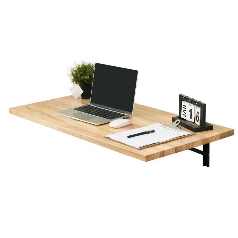 Mcombo Wall Mounted Workbench with Solid Wooden Tabletop for Garage, Laundry, Folding Worktable for Home, Office, Washroom, AD90