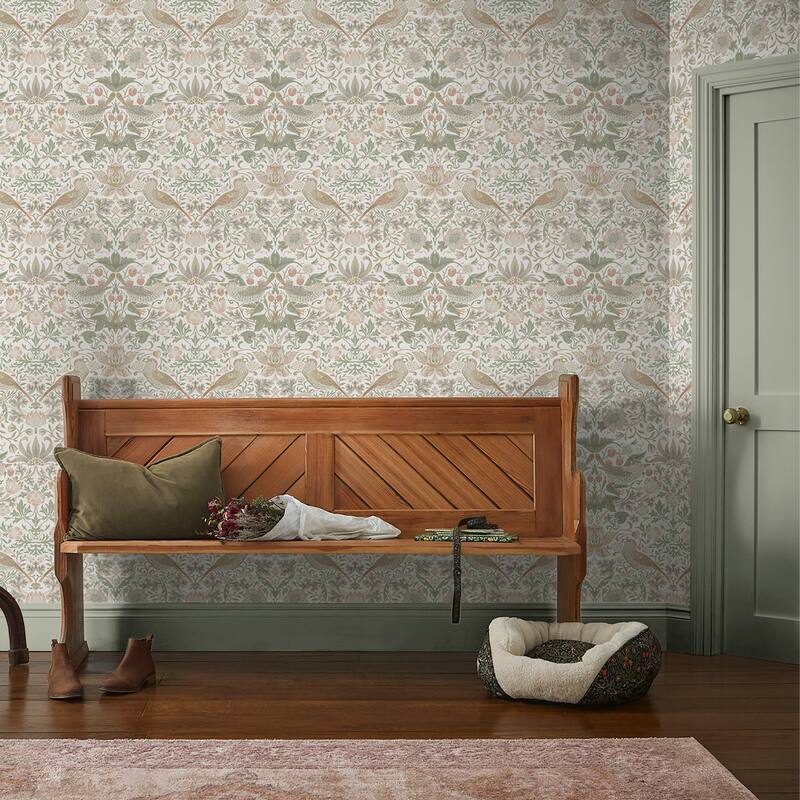 William Morris Strawberry Thief Sage & Pink Wallpaper