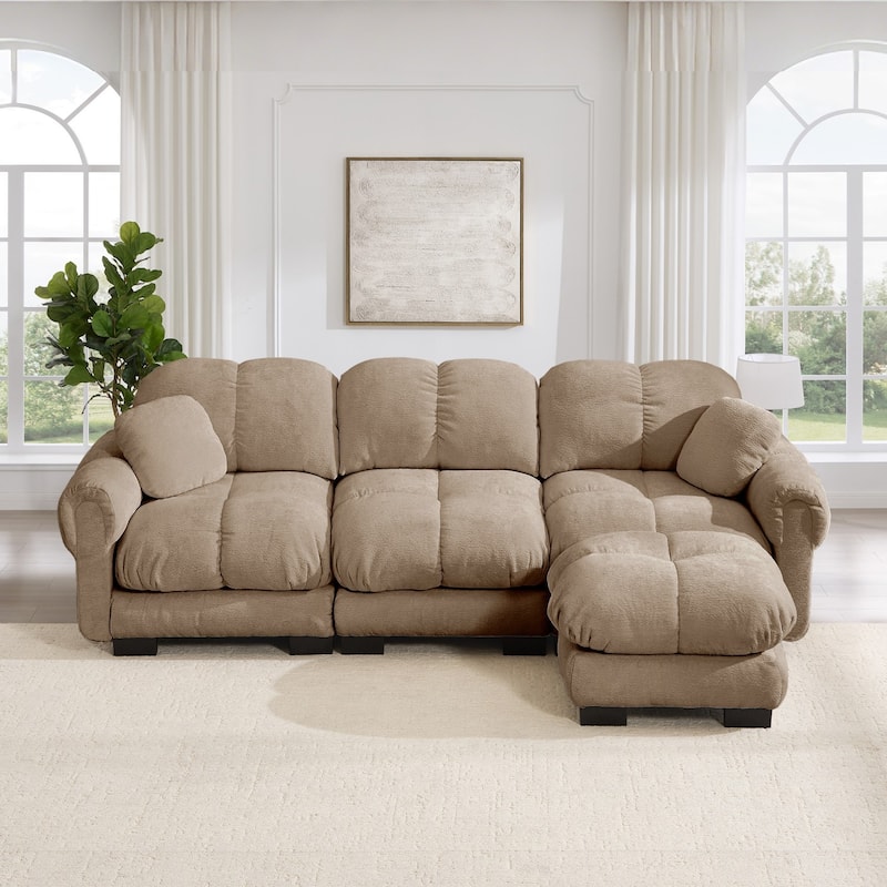 103.9" Modular Chenille Sectional Sofa with Pillows and Quilted Cushions