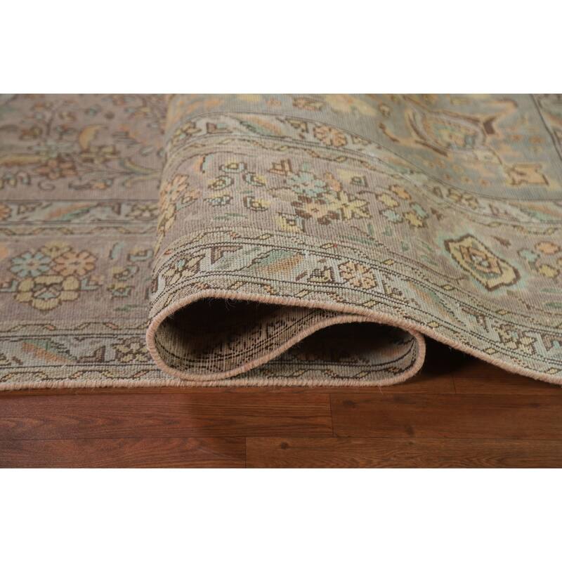 Hand Knotted Oriental 100% Wool Carpet Traditional Floral Brown Tabriz Area Rug - 11' 3'' X 7' 10''