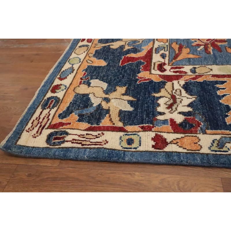 Hand Knotted Oriental 100% Wool Carpet Transitional Floral Navy Blue & Blues Oushak Area Rug - 9' 7'' X 8' 5''