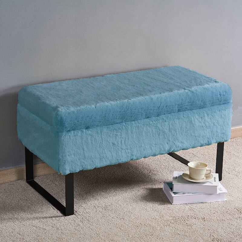 Heavy FauxFur Storage Ottoman with 2 Pillow Set