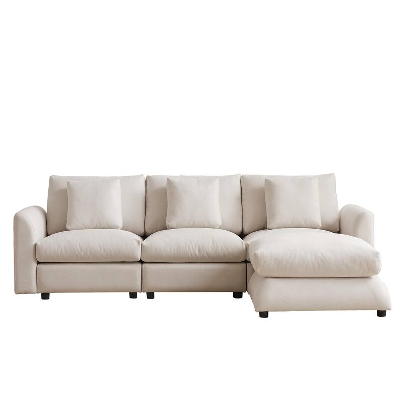 102.2" Fabric L-Shaped Modular Sleeper Sectional Sofa with Ottoman