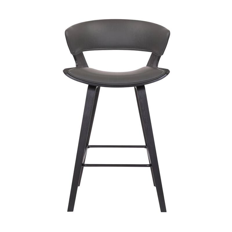 HomeRoots37" Gray And Black Iron Low Back Counter Height Bar Chair With Footrest