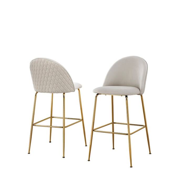 Best Quality Furniture Upholstered Barstools with Gold Chrome Finish Legs (Set of 2) - Cream