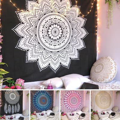 Oussum House Decor Bohemian Mandala Tapestry Wall Hanging Indian Throw Cotton Geometric Ceiling Tapestries Picnic Mat For Beach
