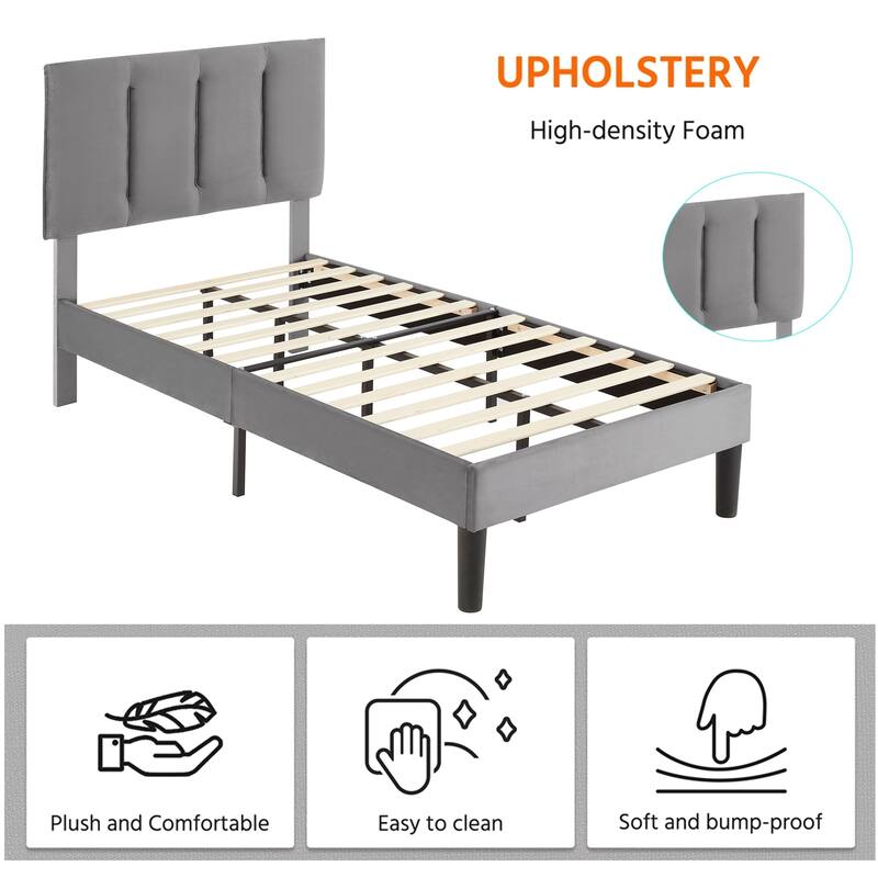 VECELO Tufted Upholstered Platform Bed Frame with Adjustable Height Headboard Twin/Full/Queen Size Beds,Grey