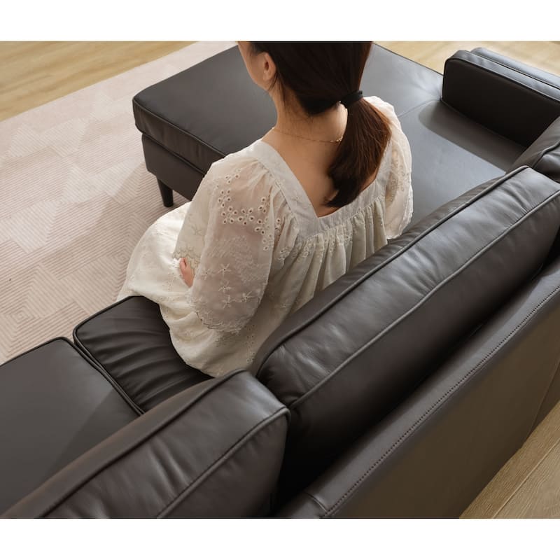 94.5" Genuine Leather L-Shaped Sectional Sofa with Left Chaise Lounge and Modern Design