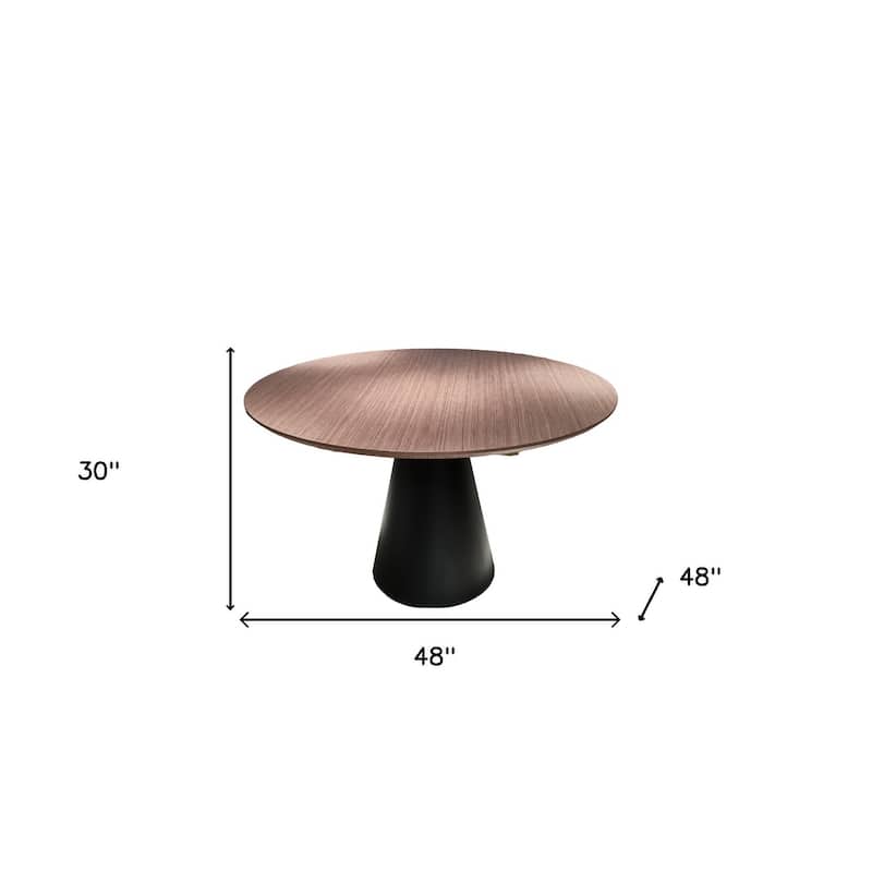 HomeRoots 48" Brown and Black Wood and Metal Pedestal Base Round Top Dining Table - 48.00 in. x 30.00 in. x 48.00 in.