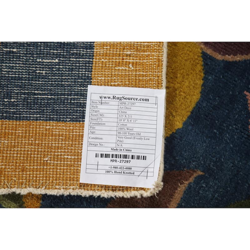Vegetable Dye Art Deco Chinese Antique Rug Hand-Knotted Wool Carpet - 6'11" x 10'8"