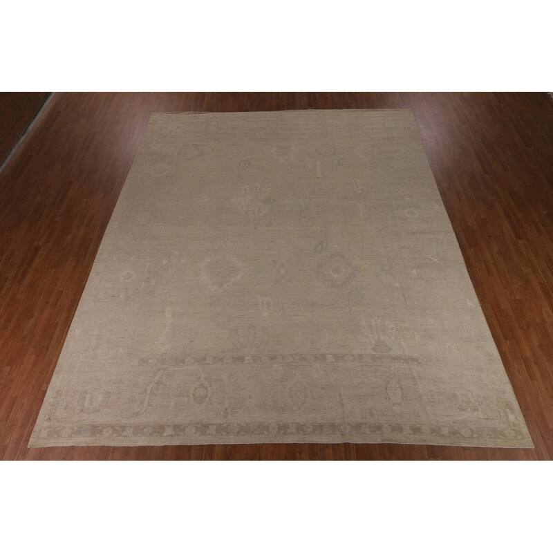 Vegetable Dye Oushak Oriental Large Rug Handmade Floral Wool Carpet - 11'10"x 14'1"