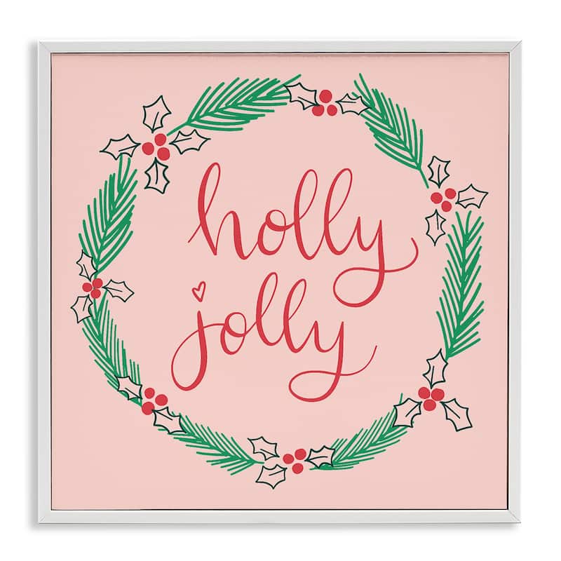 Stupell Minimal Holly Jolly Wreath Framed Giclee Art Design By Sazerelli Designs - 12 x 12 - White