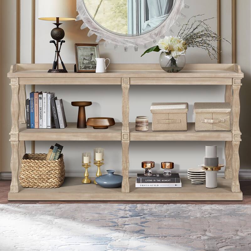 Console Table With 3-Tier Open Storage Spaces