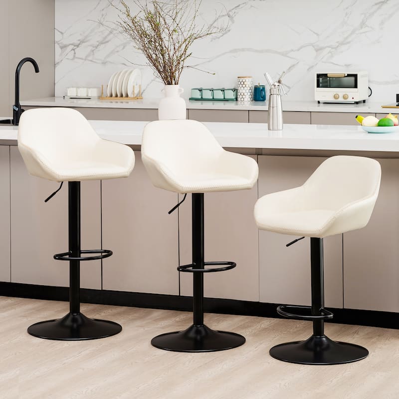 Glitzhome Set of 3 Mid-Century Modern Adjustable Swivel Bar Stools - Set of 3