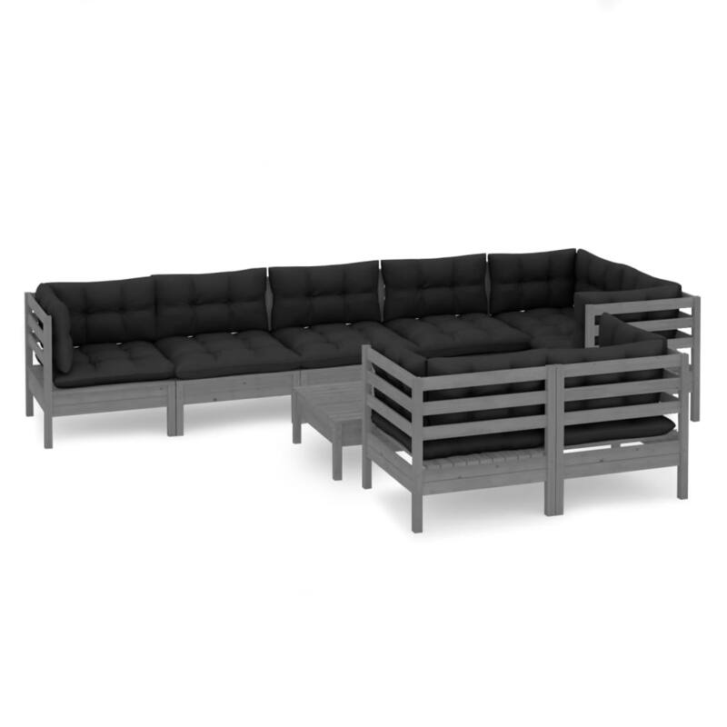 vidaXL Solid Pinewood Patio Lounge Set 9 Piece with Cushions Multi Colors