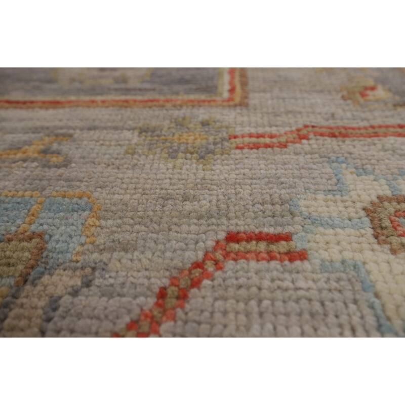 Oushak Turkish Area Rug Vegetable Dye Hand-Knotted Grey Wool Carpet - 8'1"x 9'9"
