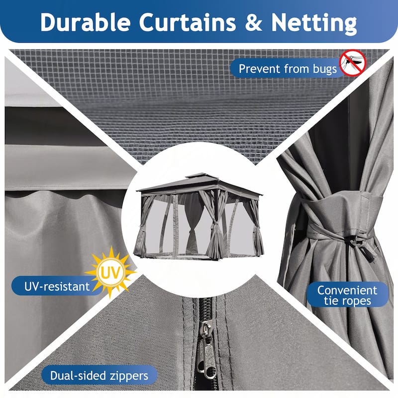 10x10 Outdoor Gazebo Tent with Double Roofs(Grey)