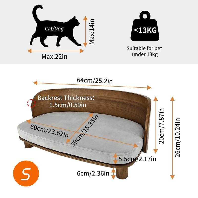 Elevated Dog Bed Curved Wood with Waterproof Soft Cozy Cushion Stool