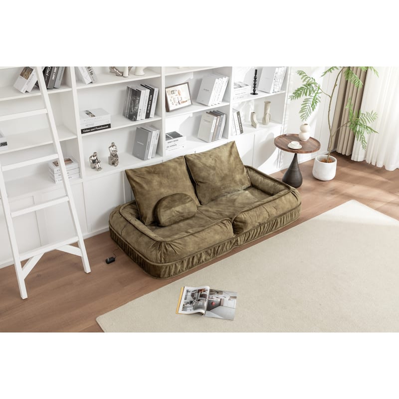 Upholstered Human & Dog Bed, Adjustable 5-Position Bean Bag Floor Sofa with Massage Pillow and 2 Soft Cushions for Adults & Pets