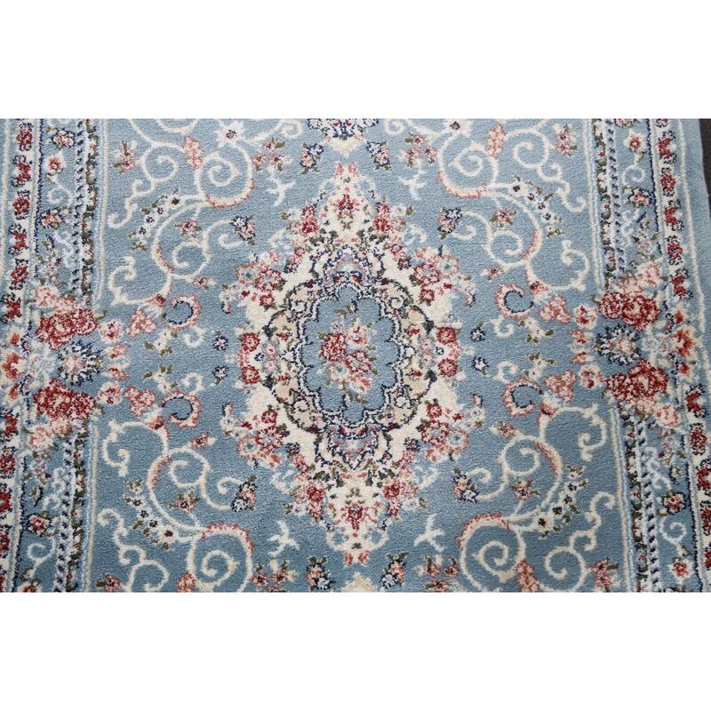 Light Blue Floral Medallion Transitional Turkish Rug Oriental Carpet