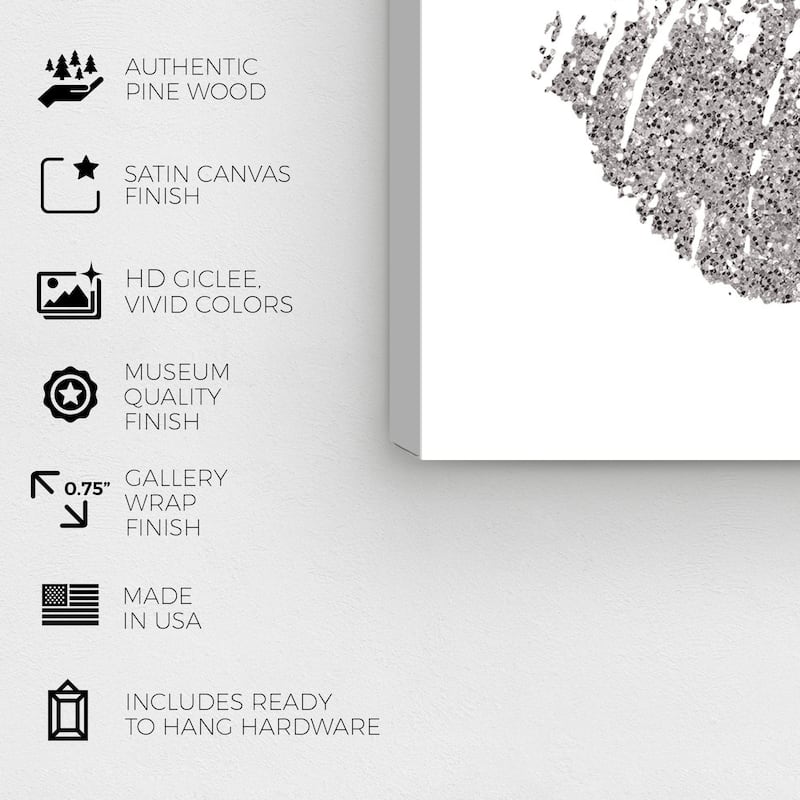 Wynwood Studio 'Simple Kiss Opal Gray' Fashion and Glam Wall Art Canvas Print Lips - Gray, White