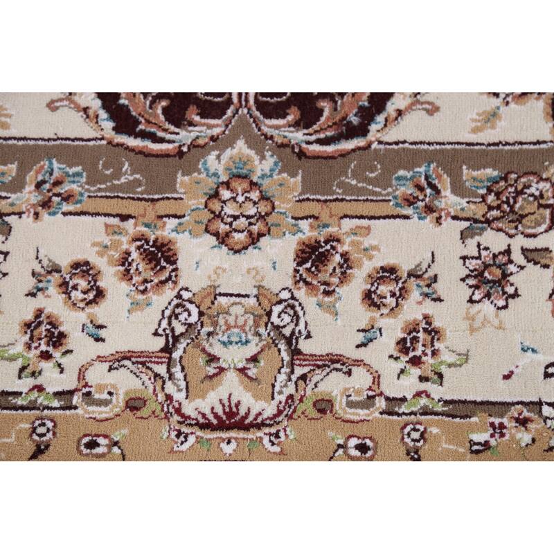Burgundy Red Floral Aubusson Area Rug Machine Made Carpet - 6'6" x 9'10"