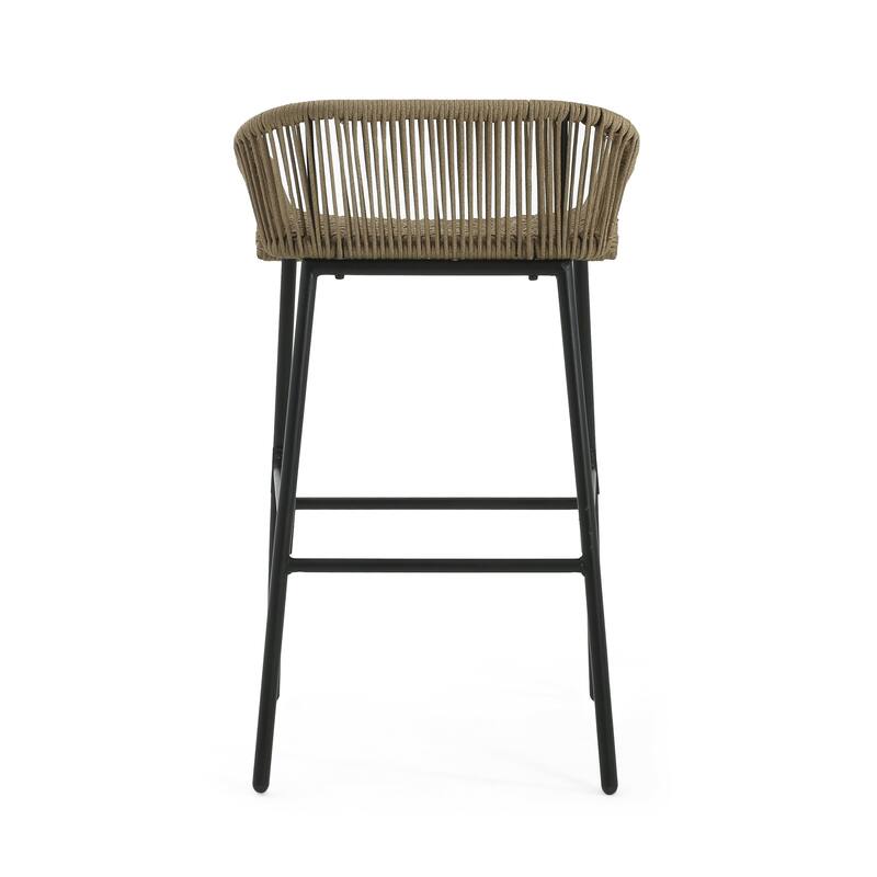 Neri Iron Outdoor Patio Rope Weave Barstools (Set of 2) by Christopher Knight Home