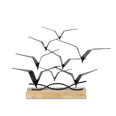 19.88 in L Metal Birds in Flight Wooden Table Decor