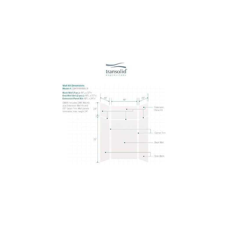 Transolid Expressions 48-in X 48-in X 96-in Glue to Wall Shower Walls - 48" x 48" x 96" - 48" x 48" x 96"