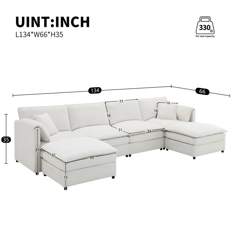 134"*66" Chenille Modular Sectional Sofa,U Shaped Cloud Couch Set