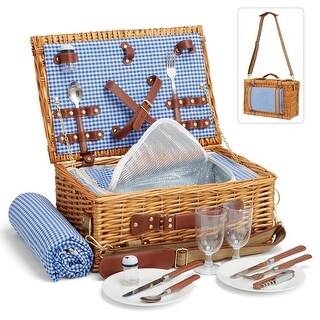 Wicker Picnic Basket Set for 2 Person with Cooler Compartment and ...
