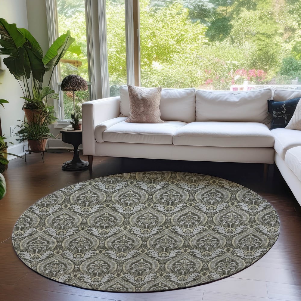 Machine Washable Indoor/ Outdoor Damask Chantille Rug