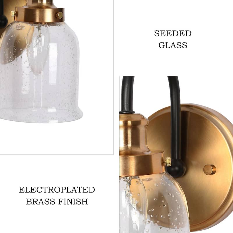 Modern 1-Light Black Gold Wall Sconces Bell Seeded Glass Bathroom Vanity Lighting - 4.7" L x 7" W x 9" H