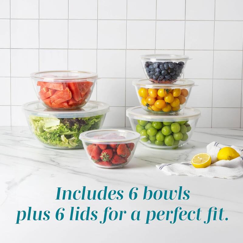 COOK WITH COLOR 12 Pc Glass Nesting Mixing Bowl Set with Lids for Cooking and Prep