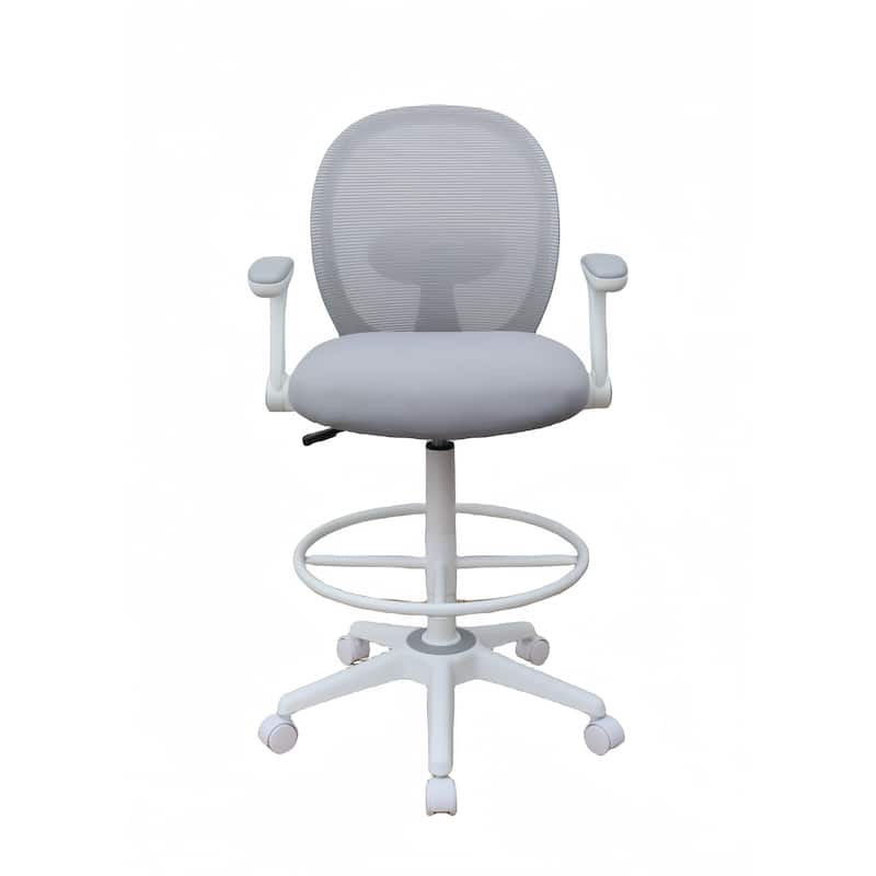 BOSS Ergonomic Flip Arm Mesh Task Chair - Grey Stool with Footring