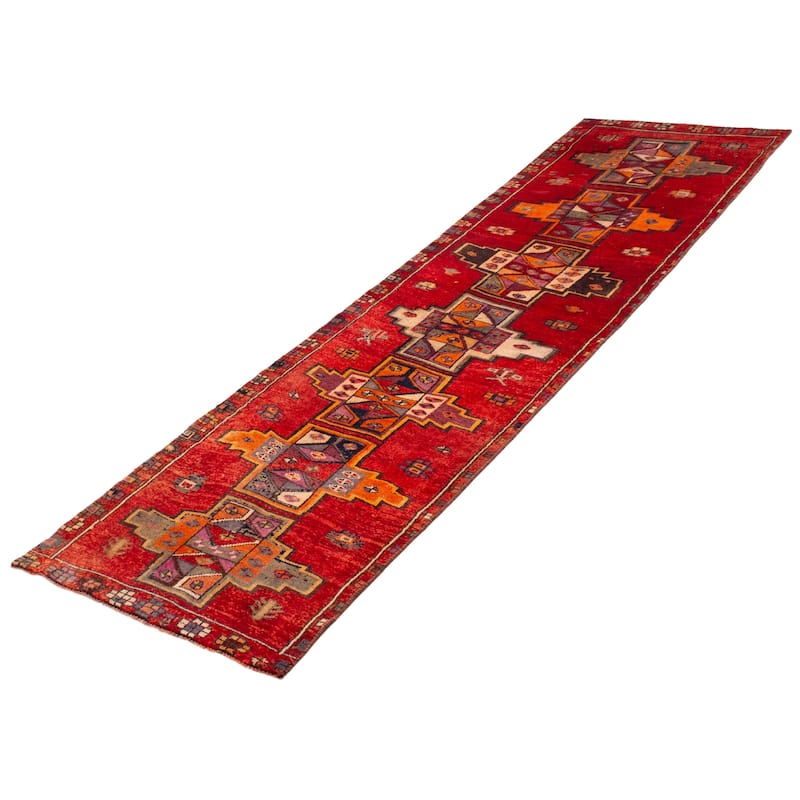 ECARPETGALLERY Hand-knotted Melis Vintage Red Wool Rug - 3'4 x 11'11