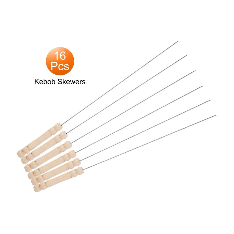 16pcs Kebob Skewers 34cmx1.6mm Round Sticks with Wood Grip Handle