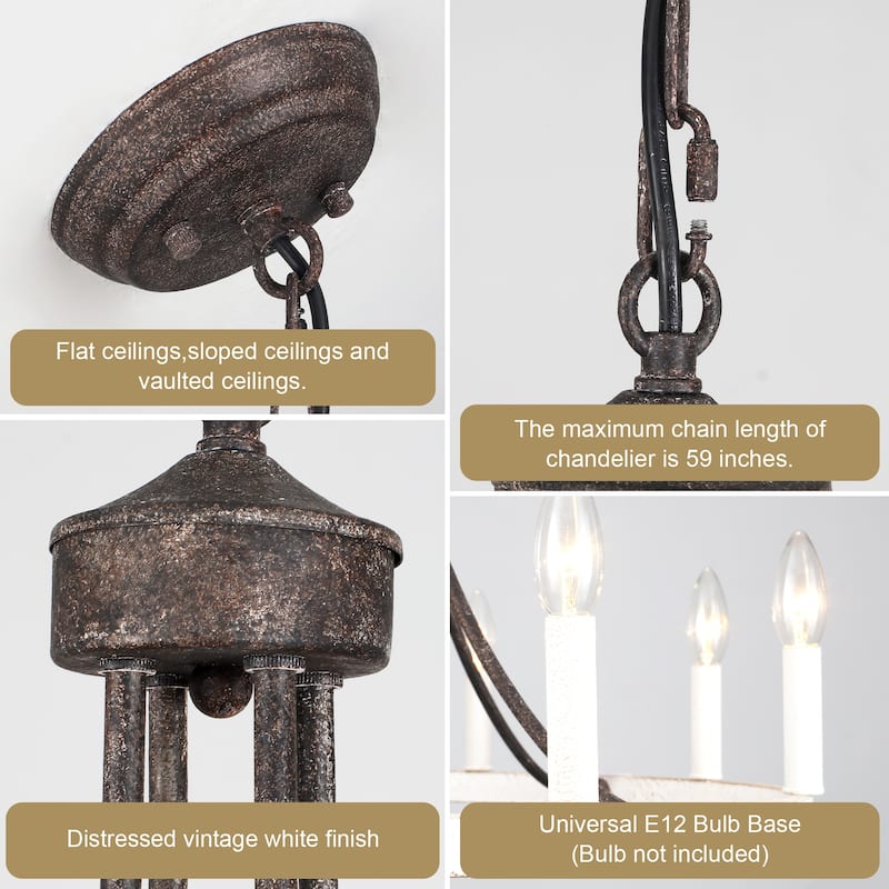 8-Light W23.6" x H82.67" Vintage Rustic Wagon Wheel Chandelier for Living Room