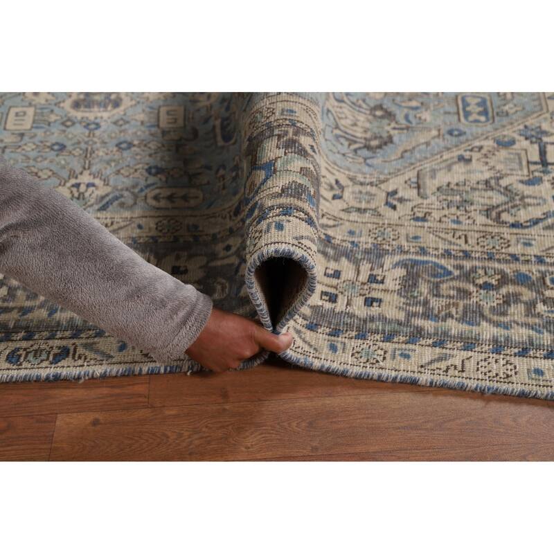 Light Blue Geometric Tabriz Persian Rug Hand-Knotted Wool Carpet - 6'7"x 9'4"