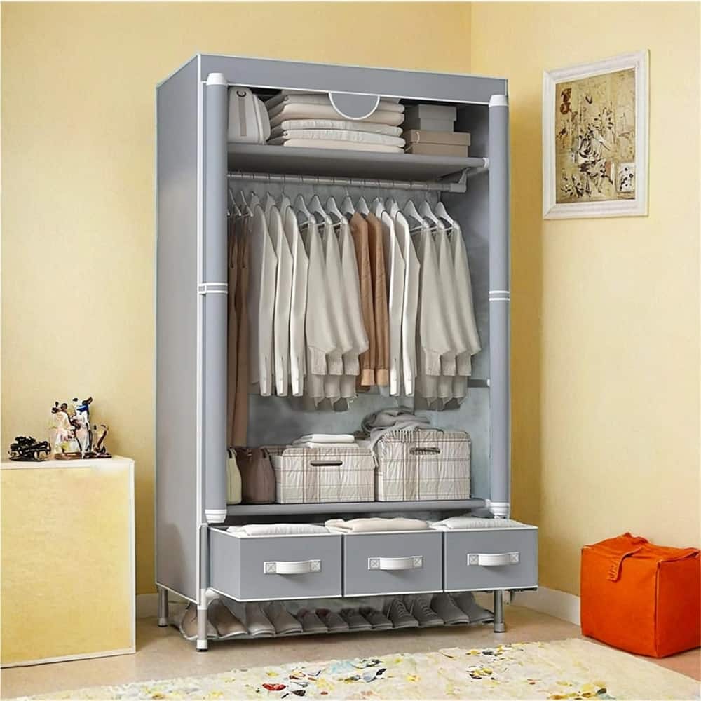 Mobile Closet Organizer with Removable Shelves Rod,Rolling Wardrobe