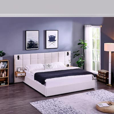 King Size Storage Velvet Platform Bed with Hydraulic Lift, 2 Shelves, 2 Lamps & USB Port