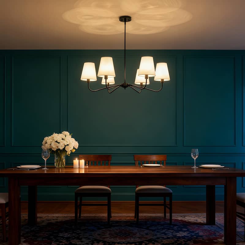 Starsky 6-Light Modern Classic Chandelier with White Linen Shades