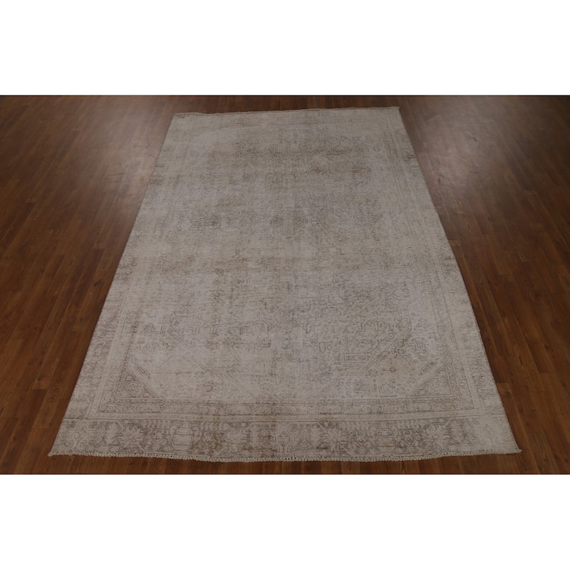 Tabriz Persian Vintage Rug Handmade Beige Wool Carpet - 6'9" x 10'0"