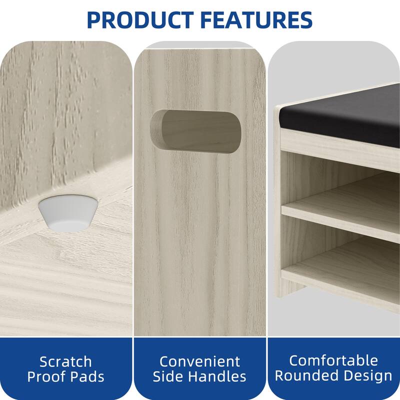 Moasis 2-Tier 28" Shoe Storage Bench w/Shelf and Seat Cushion for Hallway