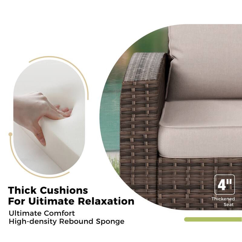 9-Seat Patio Furniture Wicker Rattan Outdoor High-back Sectional Sofa Conversation Set with Firepit Table