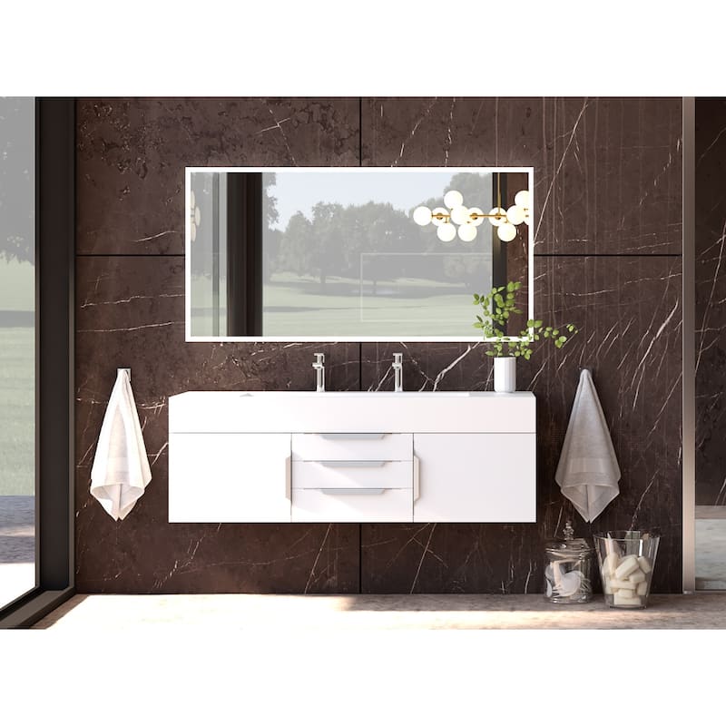 Nile 60" Wall Mounted Bathroom Vanity Set w/ White Top