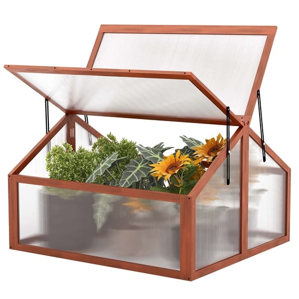 slide 2 of 8, Costway Double Box Garden Wooden Green House Cold Frame Raised Plants Mini