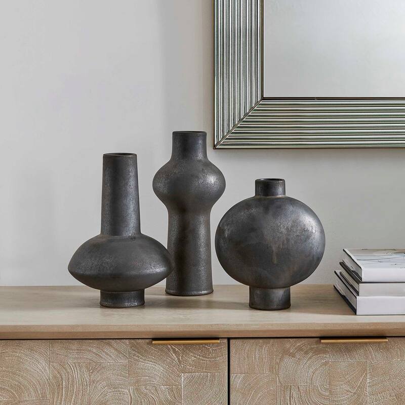 Uttermost Charcoal Bloom Indoor-Outdoor Vases (Set of 3)